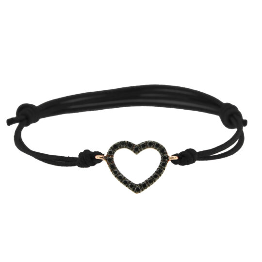 Bracciale cuore oro rosa diamanti neri cordino nero marco gerbella