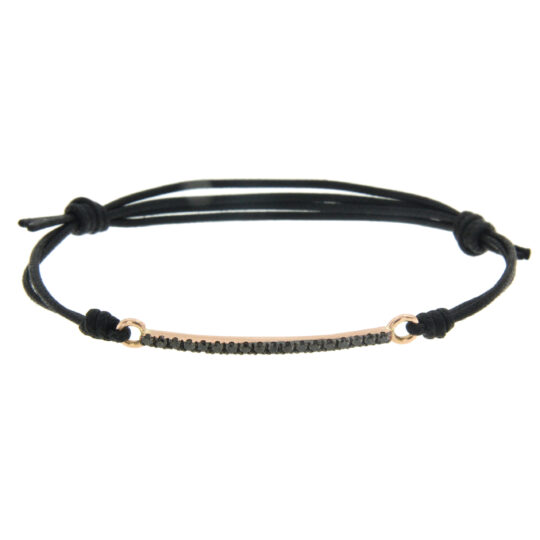 Bracciale barretta oro rosa diamanti neri cordino nero marco gerbella