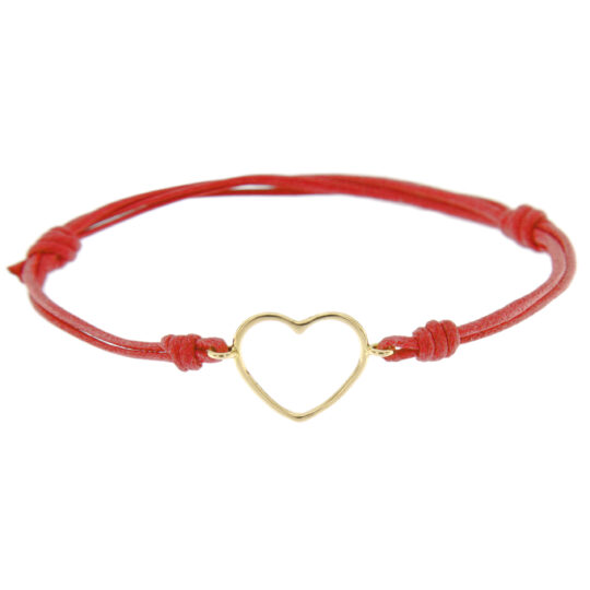 Bracciale Cuore Oro Giallo cordino rosso